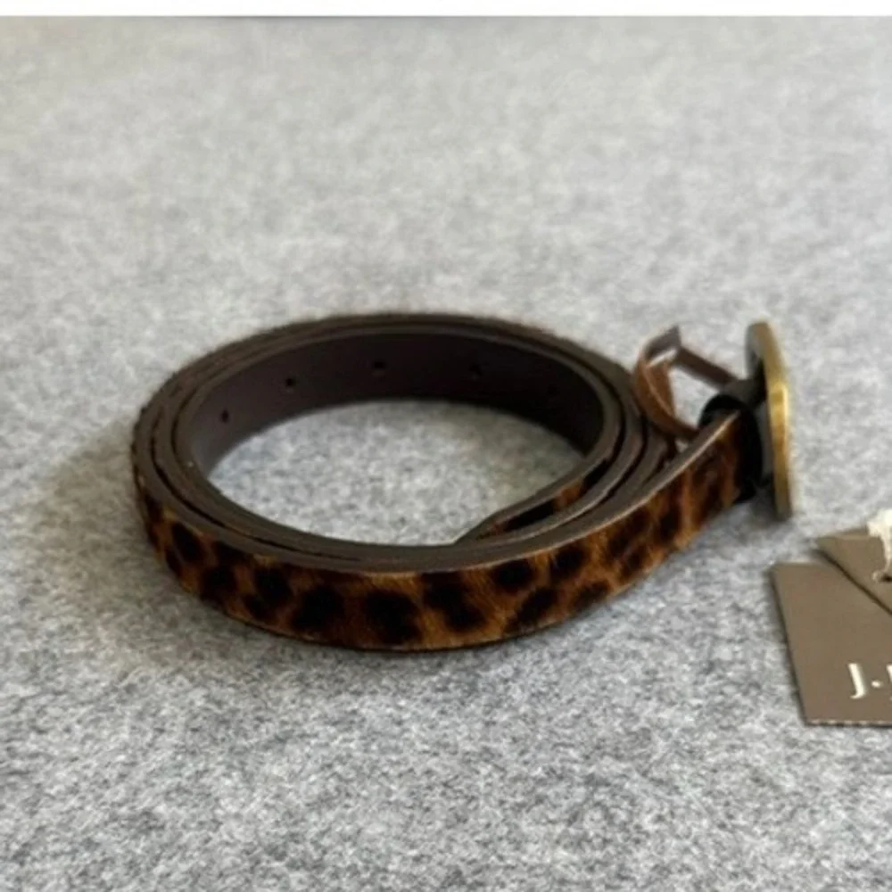 J. Jill Belt Womens M/L Brown New Leopard Cheetah Print Italian Leather Skinny